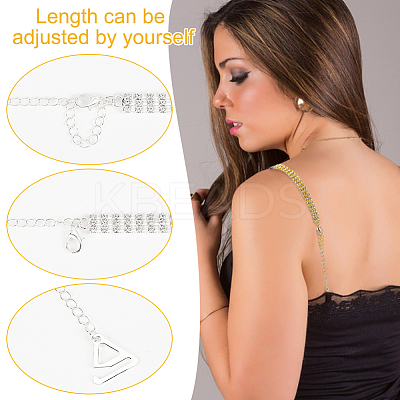 2 Pairs 2 Colors 2 Row Rhinestone Chain Non-slip Bra Straps FIND-GO0002-49-1