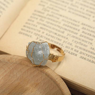 Nuggets Alloy Wire Wrapped Natural Aquamarine Cuff Rings FS-WGA7830-18-1