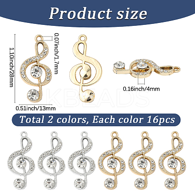 32Pcs 2 Colors Alloy Crystal Rhinestone Pendants FIND-SC0019-30-1