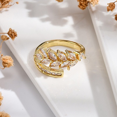 Rack Plating Brass Micro Pave Clear Cubic Zirconia Cuff Finger Rings for Women RJEW-M028-03G-1