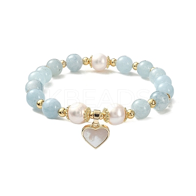 Natural Mixed Gemstone & Pearl Beaded Stretch Bracelet BJEW-JB09360-1