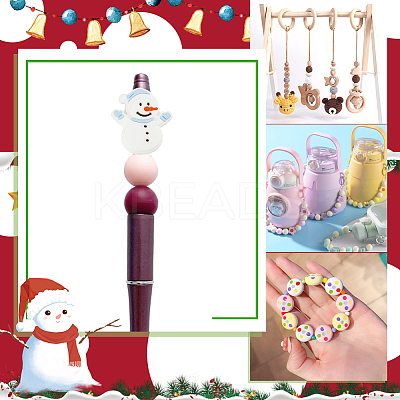 20Pcs 5 Colors Snowman Christmas Theme Food Grade Eco-Friendly Silicone Focal Beads SIL-CP0001-05-1
