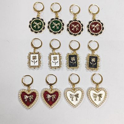Alloy Enamel Heart/Rectangle/Flower Pendant Locking Stitch Markers HJEW-AB00024-1