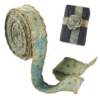 5 Yards Polyester 3D Star Gold Stamping Ribbon OCOR-TAC0023-14A-1