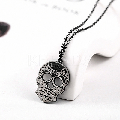 304 Stainless Steel Mexican Candy Skull Pendant Necklaces CQ9422-3-1