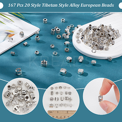 167Pcs 20 Style Tibetan Style Alloy European Beads TIBEB-NB0001-32-1