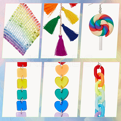 6 Pair 6 Style Rainbow Color Pride Heart Acrylic & Polymer Clay Lollipop & Polyester Tassel Dangle Earrings EJEW-AN0003-33-1