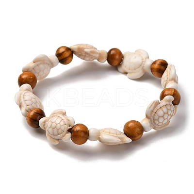 Sea Turtle Synthetic Turquoise Stretch Bracelets BJEW-JB10253-1
