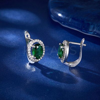 Sterling Silver Glass Oval Hoop Earrings for Women PM6315-2-1