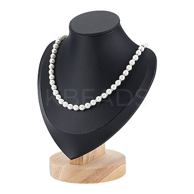 Bust PU Leather & Wooden Necklace Display Stands NDIS-WH0020-02A-02-1