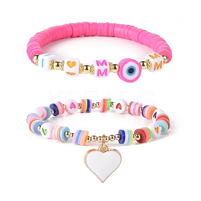 Word I Love Mom Acrylic Beaded Bracelet Sets for Mother's Day BJEW-JB09044-1