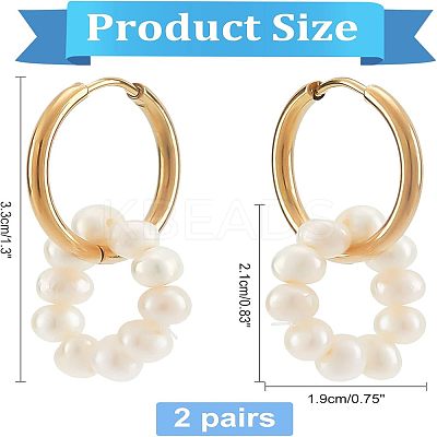 2 Pairs Natural Pearl Beaded Ring Dangle Hoop Earrings for Girl Women EJEW-NB0001-06-1