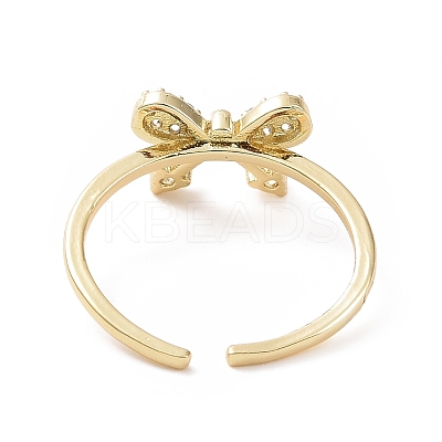 Clear Cubic Zirconia Bowknot Open Cuff Ring RJEW-I094-07G-1