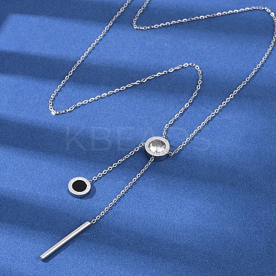 304 Stainless Steel Crystal Rhinestone Flat Round Pendant Y Necklaces NJEW-V001-03P-1