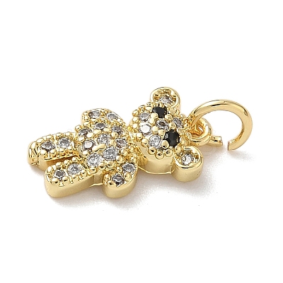 Brass Micro Pave Black and Clear Cubic Zirconia Bear Charms KK-B155-20G-1