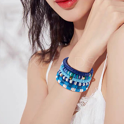 Handmade Polymer Clay Heishi Beads Stretch Bracelets Sets BJEW-JB05902-04-1