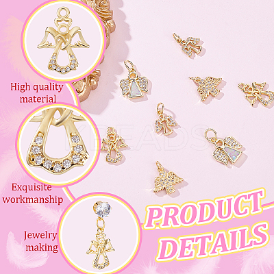 12Pcs 4 Styles Brass Micro Pave Cubic Zirconia Charms KK-GA0001-73G-1