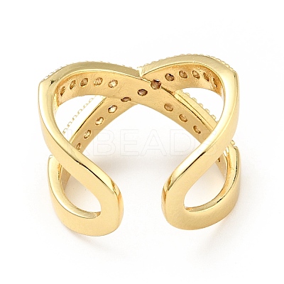 Cubic Zirconia Criss Cross Open Cuff Ring RJEW-E046-23G-02-1