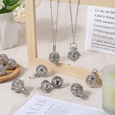 12Pcs 6 Styles Brass Cage Pendants KK-SC0004-28-1
