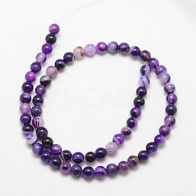 Natural Striped Agate/Banded Agate Bead Strands X-G-K166-13-6mm-04-1