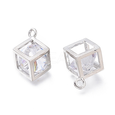 Hollow Brass Micro Clear Cubic Zirconia Charms ZIRC-H101-01P-1