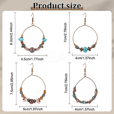 3 Pairs 3 Style Bohemia Glass & Acrylic Beaded Circle Ring Dangle Earrings EJEW-AN0002-95-1