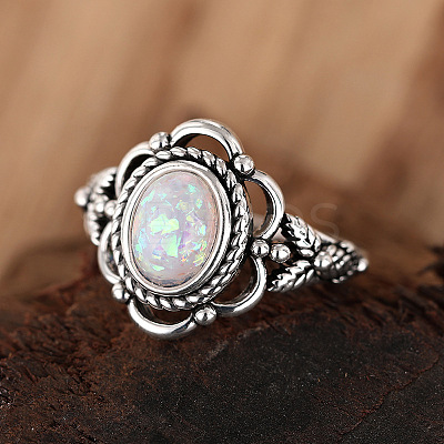 Alloy with Plastic Imitation Opal Finger Rings FS-WG4C942-02-1