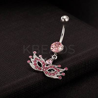 Piercing Jewelry Real Platinum Plated Brass Rhinestone Mask Navel Ring Belly Rings AJEW-EE0001-48B-1