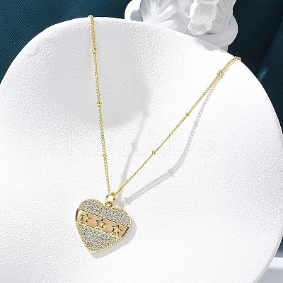 Brass Micro Pave Clear Cubic Zirconia Hollow Star Heart Pendant Necklaces for Women NJEW-M088-01G-02-1