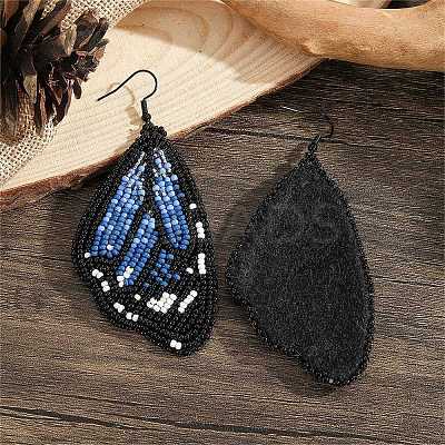 Bohemian Style Green Butterfly Wing Glass Bead Handmade Dangle Earrings CZ4126-1
