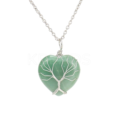 Natural Green Aventurine Heart Pendant Necklaces PW-WG58330-05-1