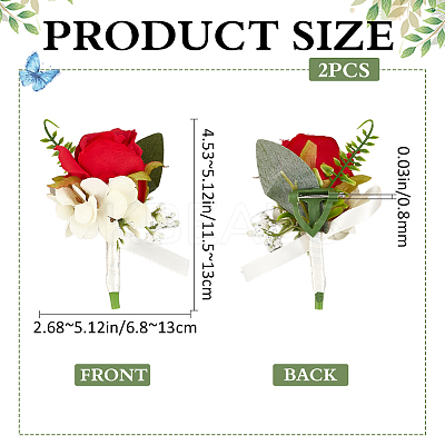2Pcs Silk Cloth Imitation Rose Boutonniere AJEW-CP0008-47-1