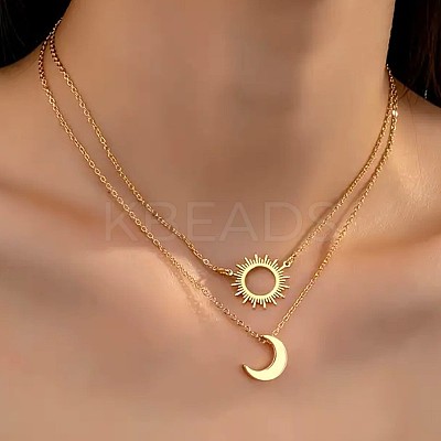 2Pcs Sun & Moon Alloy Pendant Necklaces FS-WGC7774-01-1