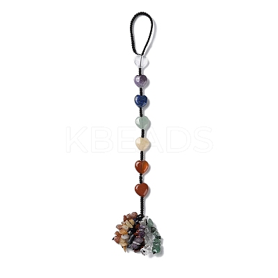 7 Chakra Heart Natural Gemstone Pendant Decoration HJEW-H060-03-1