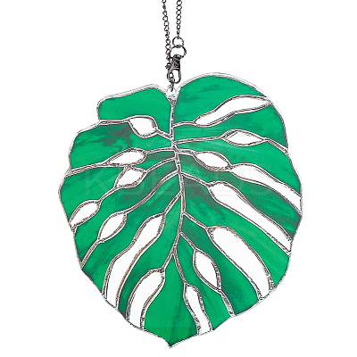Monstera Leaf Acrylic Pendant Decorations HJEW-WH0043-33B-1