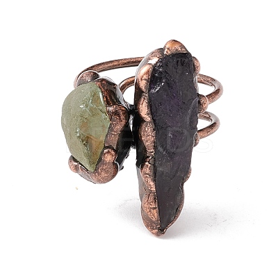 Natural Amethyst & Green Quartz Irregular Nugget Open Cuff Ring RJEW-I082-04R-1
