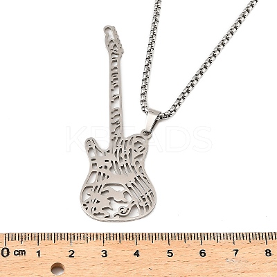 201 Stainless Steel Hollow Guitar Pendant Box Chain Necklaces LS-NJEW-M086-03P-1