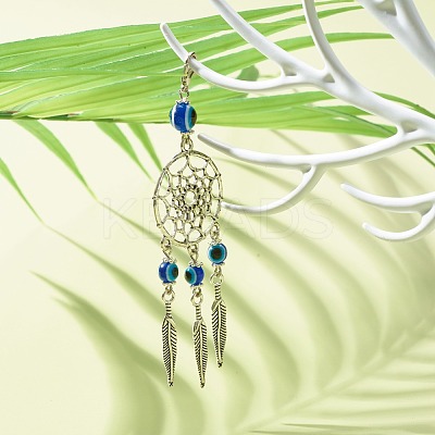 Tibetan Style Alloy Flat Round Net/Web & Feather Pendants HJEW-JM00543-01-1