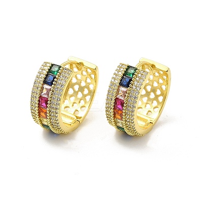 Cubic Zirconia Square Hoop Earrings EJEW-E273-17LG-1