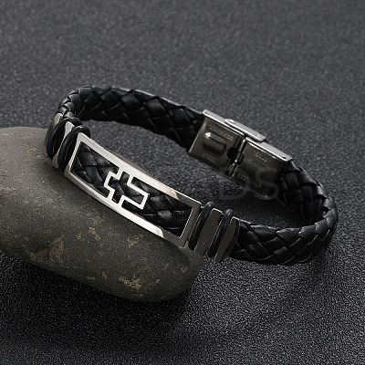 Hollow Corss Link Bracelet with Leather Cords LS-PW-WG26645-01-1
