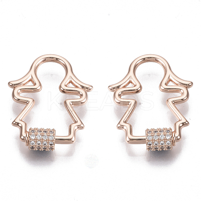 Brass Micro Pave Clear Cubic Zirconia Screw Carabiner Lock Charms ZIRC-T013-07RG-NF-1