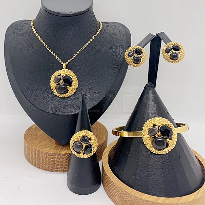 304 Stainless Steel & Cubic Zirconia & Cat Eye Pendant Necklaces & Stud Earrings & Rings & Bangles FS-WGBA184-02-1