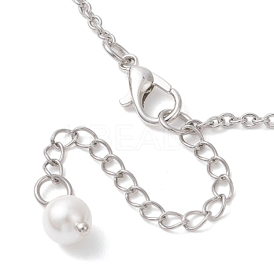 Shell Pearl White Round Pendant 304 Stainless Steel Cable Chain Necklaces for Women NJEW-JN05760-01-1