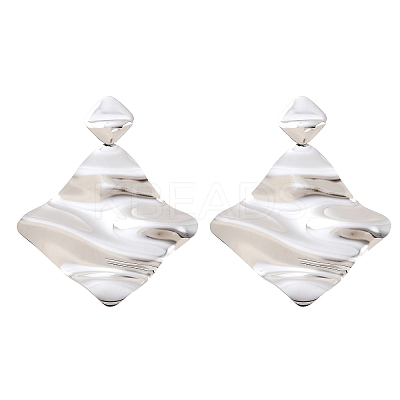 304 Stainless Steel Rhombus Dangle Stud Earrings EJEW-K268-79B-P-1