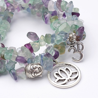 Natural Fluorite Stretch Bracelet Sets X-BJEW-JB02621-1