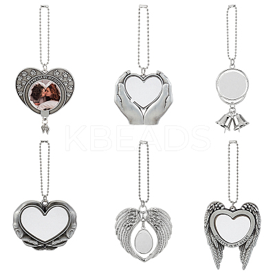 6 Sets 6 Styles Zinc Alloy Heat Transfer Sublimation Blank Pendant Decorations AJEW-GA0007-54-1