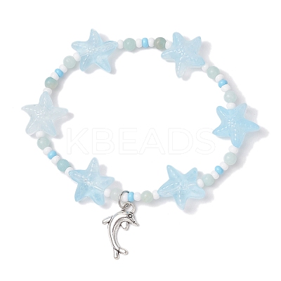 3Pcs 3 Colors Spray Painted Glass Star Beads & Natural Rose Quartz & Amazonite & Green Aventurine Beads Stretch Bracelets for Women BJEW-MZ00175-1