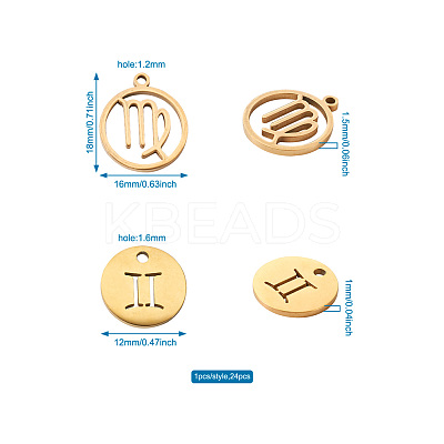 24Pcs 304 Stainless Steel Pendants STAS-TA0001-30G-1