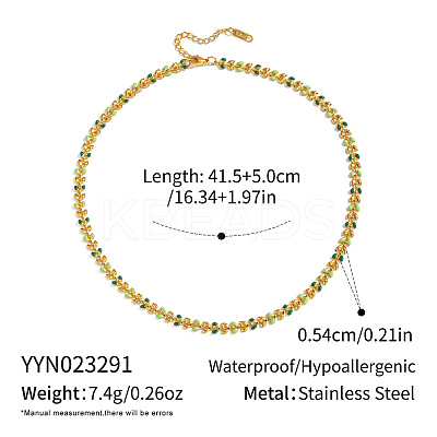 304 Stainless Steel Enamel Green Leaf Link Chain Necklaces for Women OR8327-1