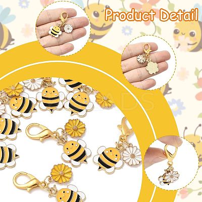 10Pcs 2 Styles Alloy Enamel Bee with Flower Pendant Decorations HJEW-FS00061-1